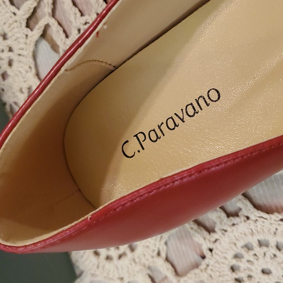C. Paravano Elegant Red Low Heels with Leather Finish and Bow - Picture 6 of 15